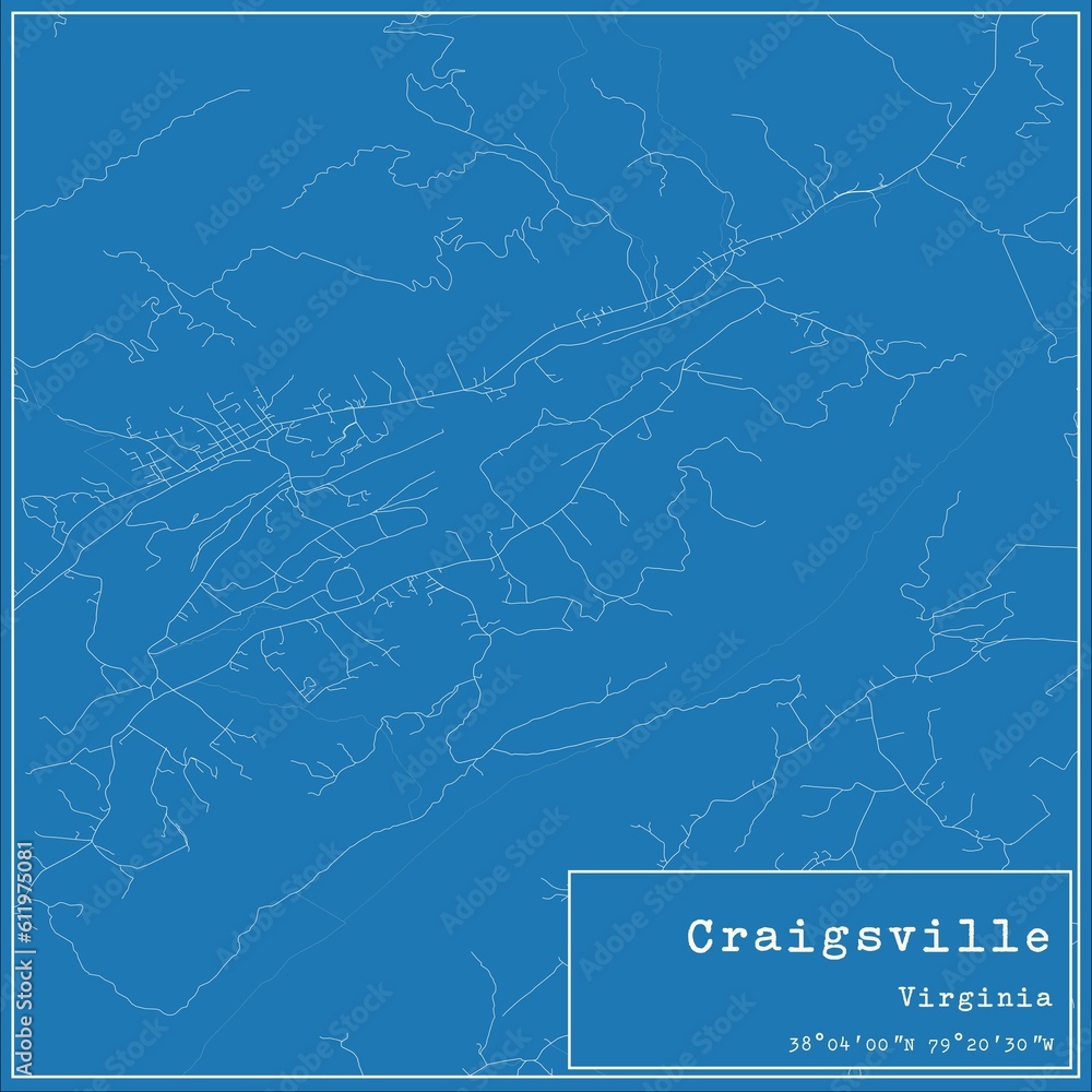 Blueprint US city map of Craigsville, Virginia.