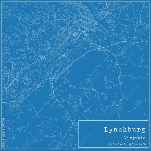 Blueprint US city map of Lynchburg, Virginia.