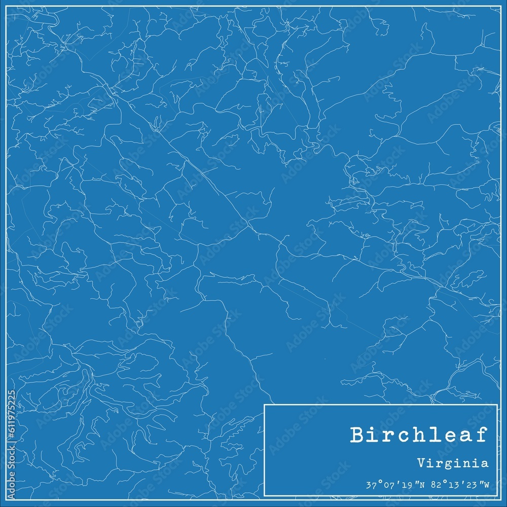 Blueprint US city map of Birchleaf, Virginia.