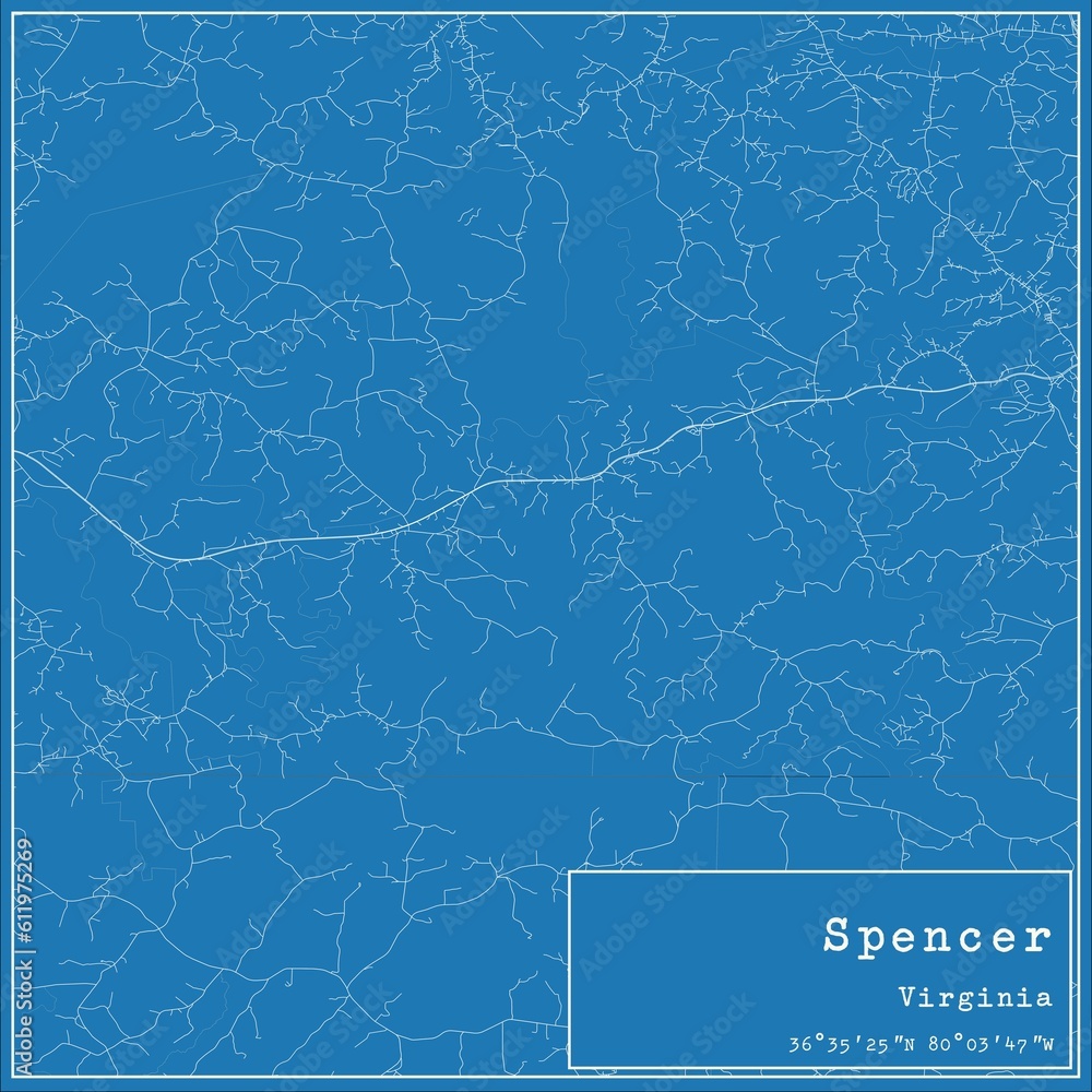 Blueprint US city map of Spencer, Virginia.