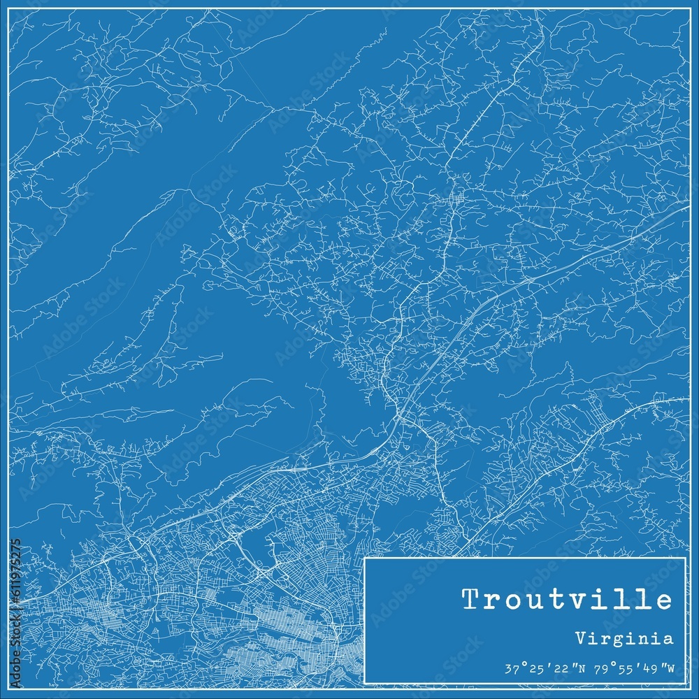 Blueprint US city map of Troutville, Virginia.