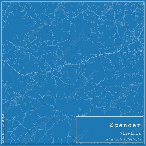 Blueprint US city map of Spencer, Virginia.