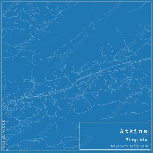 Blueprint US city map of Atkins  Virginia.