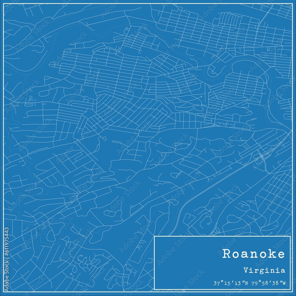 Blueprint US city map of Roanoke, Virginia. Blueprint US city map of Roanoke, Virginia.