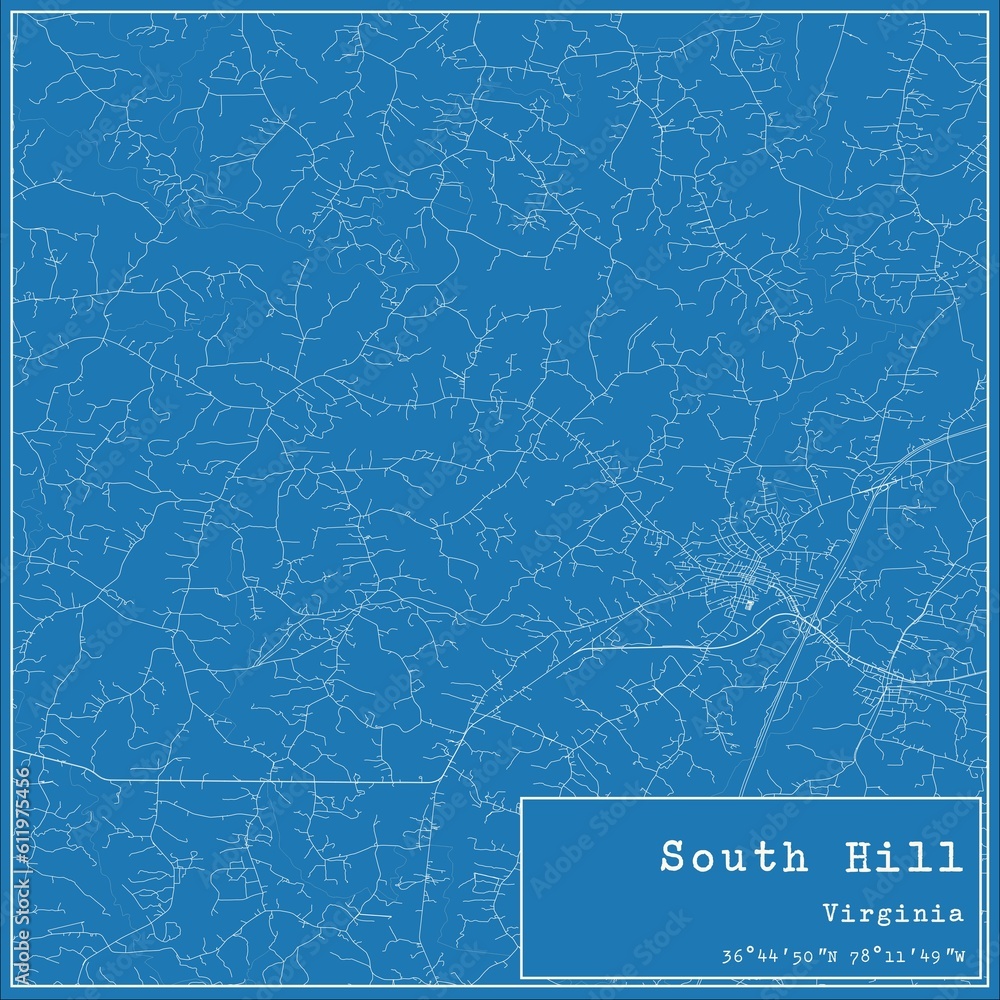 Blueprint US city map of South Hill, Virginia.