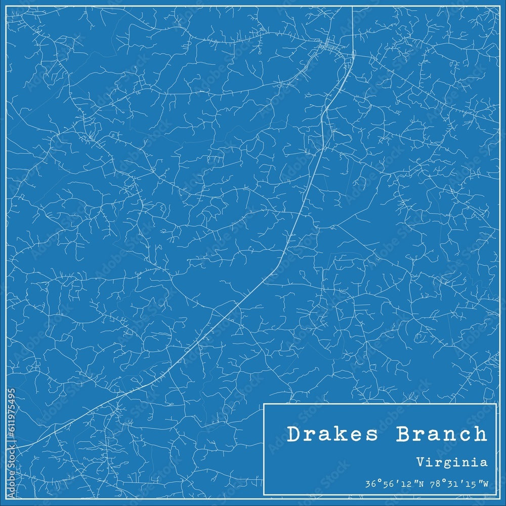 Blueprint US city map of Drakes Branch, Virginia.