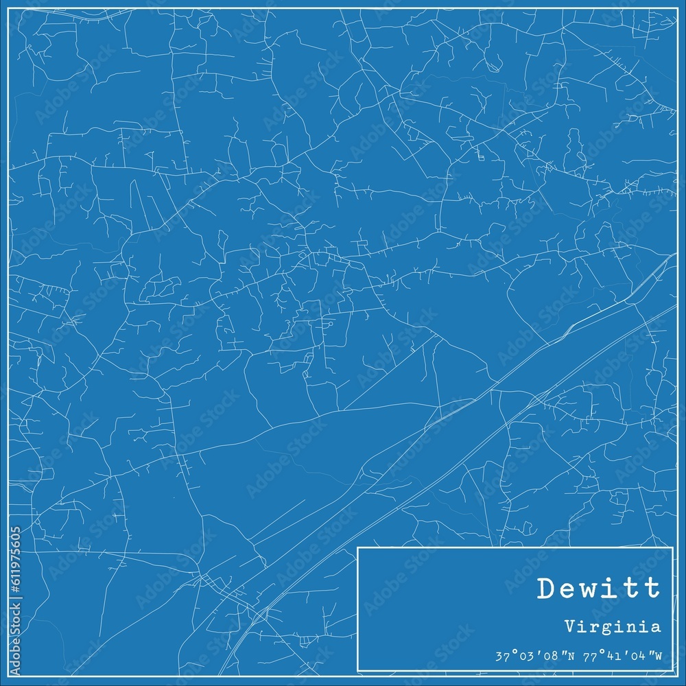 Blueprint US city map of Dewitt, Virginia.