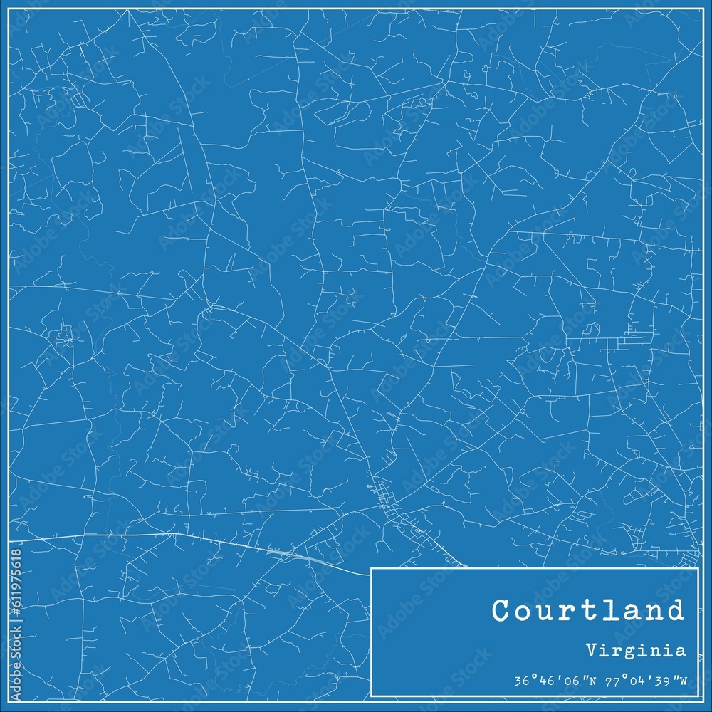 Blueprint US city map of Courtland, Virginia.