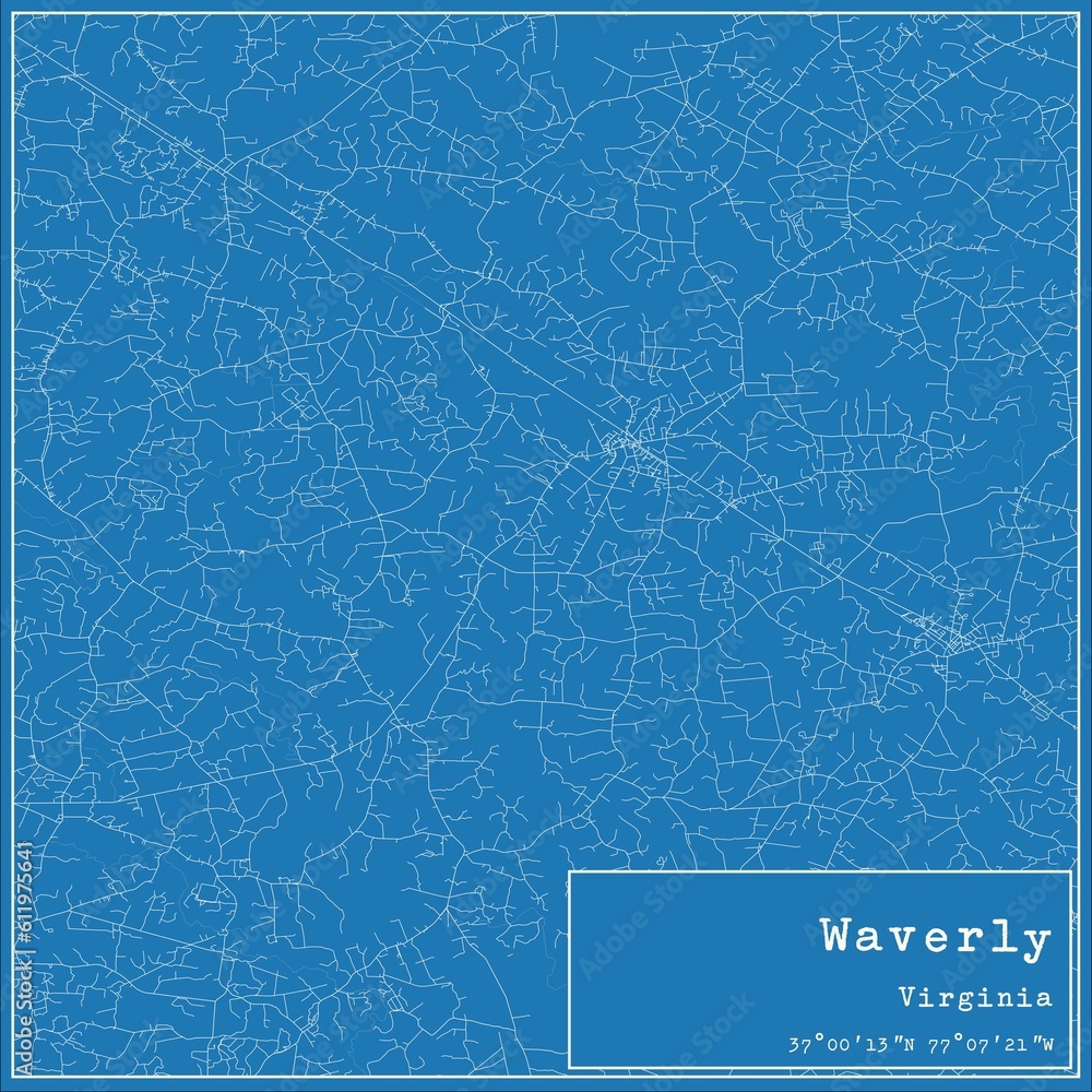 Blueprint US city map of Waverly, Virginia.