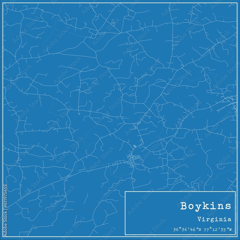 Blueprint US city map of Boykins, Virginia.