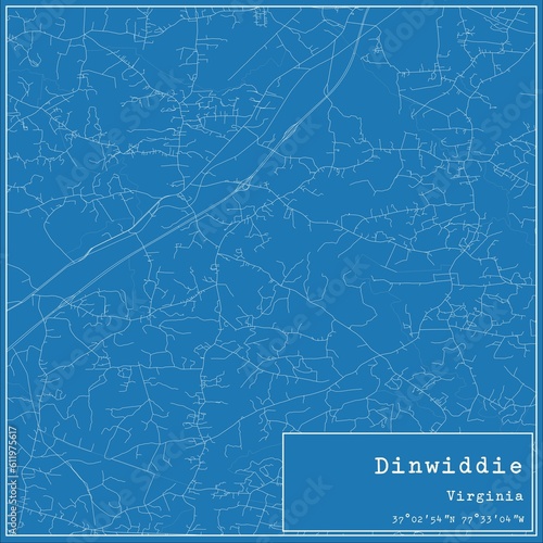 Blueprint US city map of Dinwiddie  Virginia.