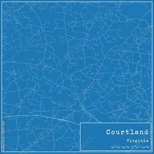 Blueprint US city map of Courtland, Virginia.