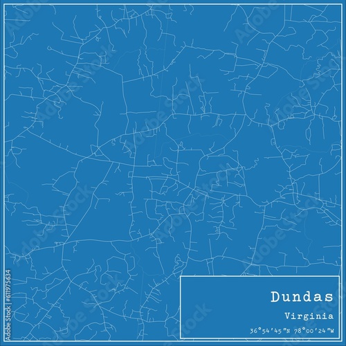 Blueprint US city map of Dundas, Virginia.