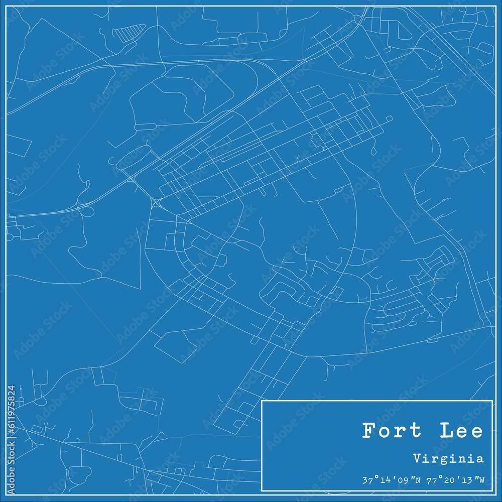 Blueprint US city map of Fort Lee, Virginia.