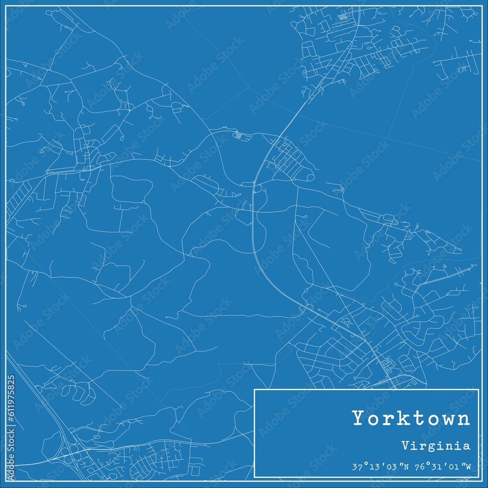 Blueprint US city map of Yorktown, Virginia.