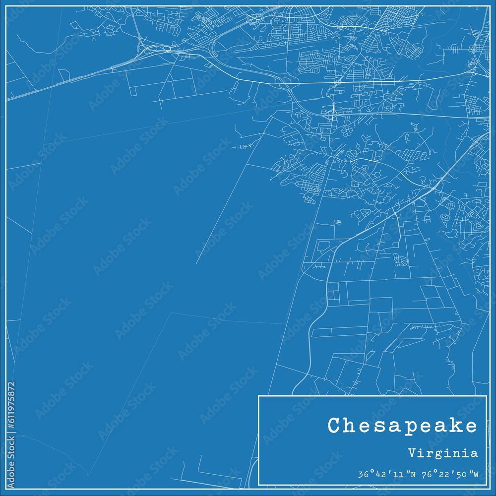 Blueprint US city map of Chesapeake, Virginia.