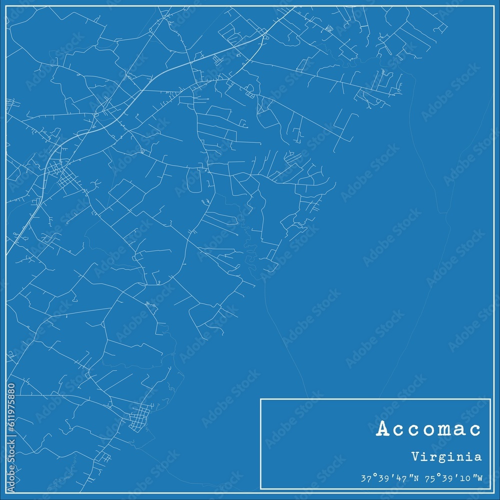 Blueprint US city map of Accomac, Virginia.