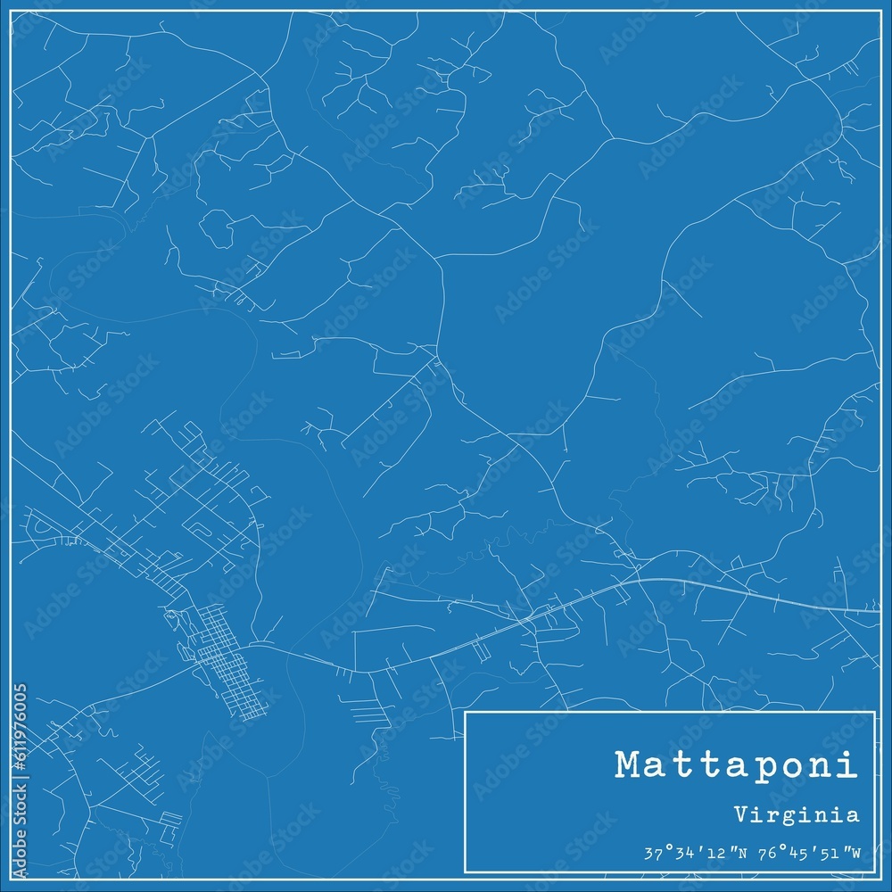 Blueprint US city map of Mattaponi, Virginia.