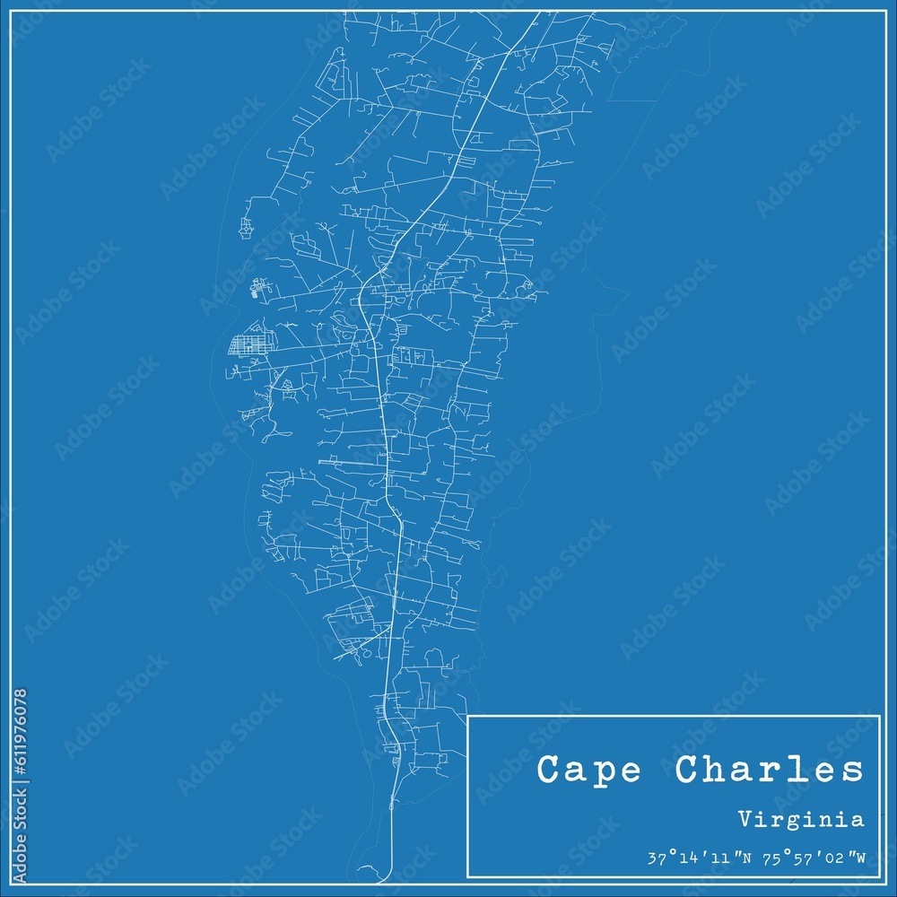 Blueprint US city map of Cape Charles, Virginia.