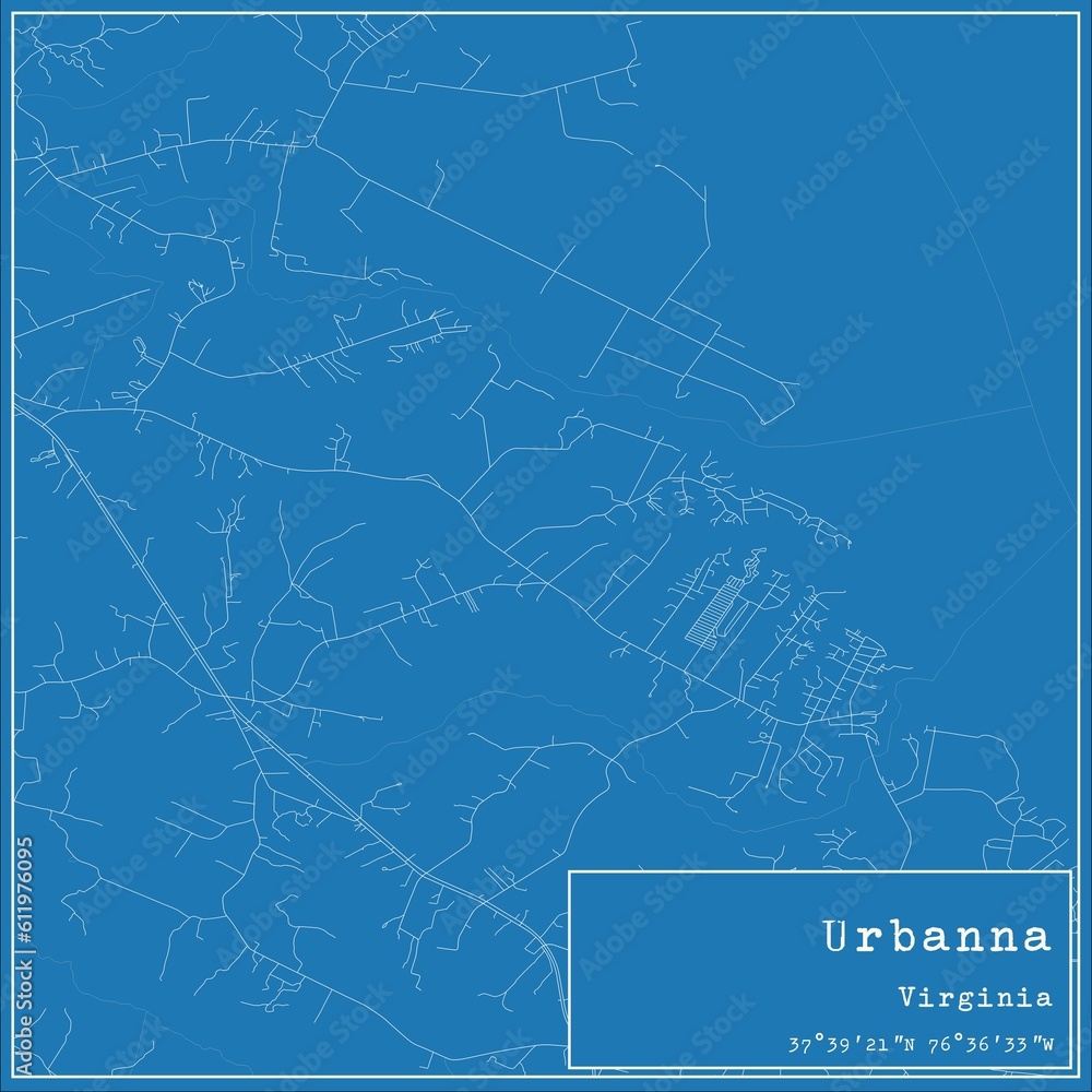 Blueprint US city map of Urbanna, Virginia.
