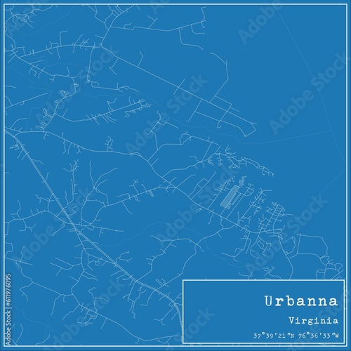 Blueprint US city map of Urbanna, Virginia.