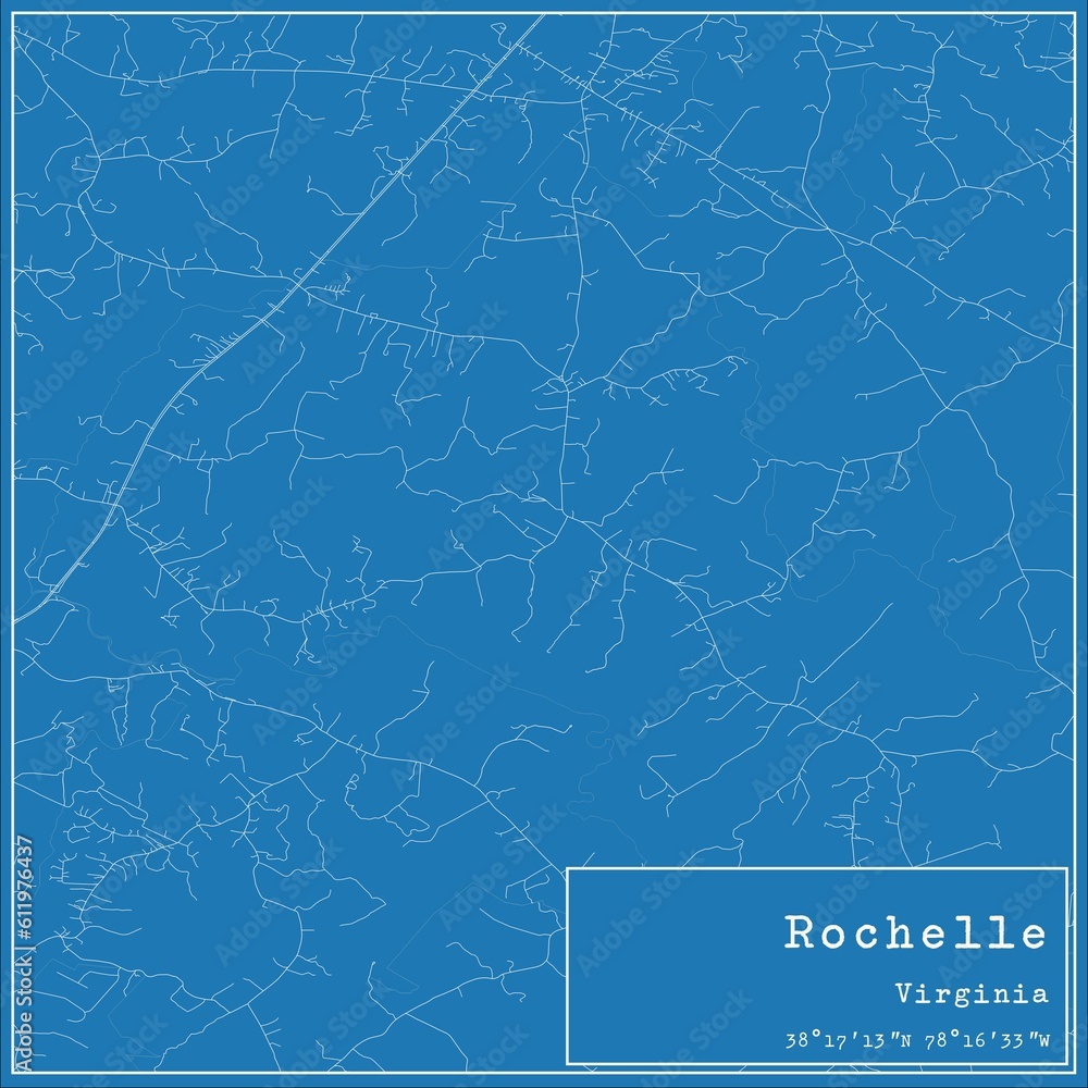 Blueprint US city map of Rochelle, Virginia.