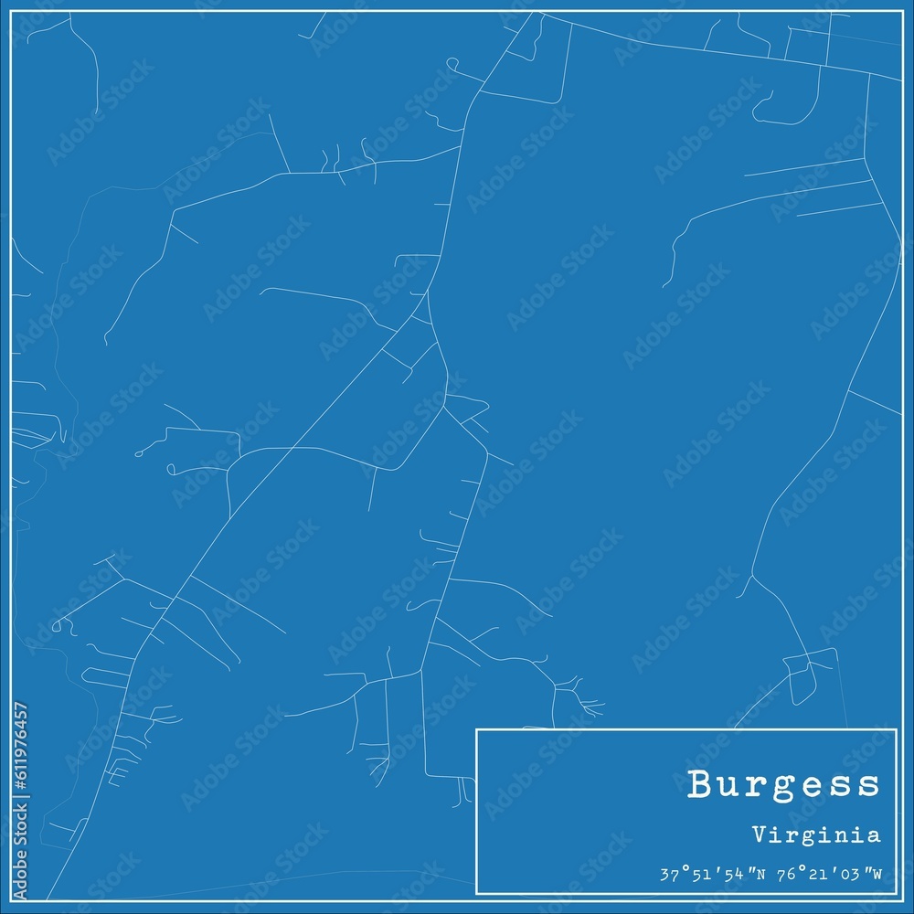 Blueprint US city map of Burgess, Virginia.