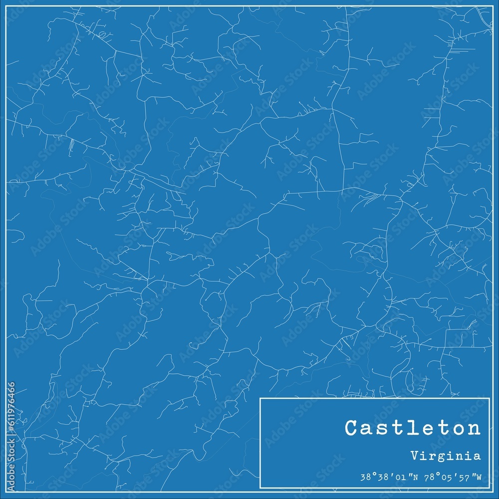 Blueprint US city map of Castleton, Virginia.