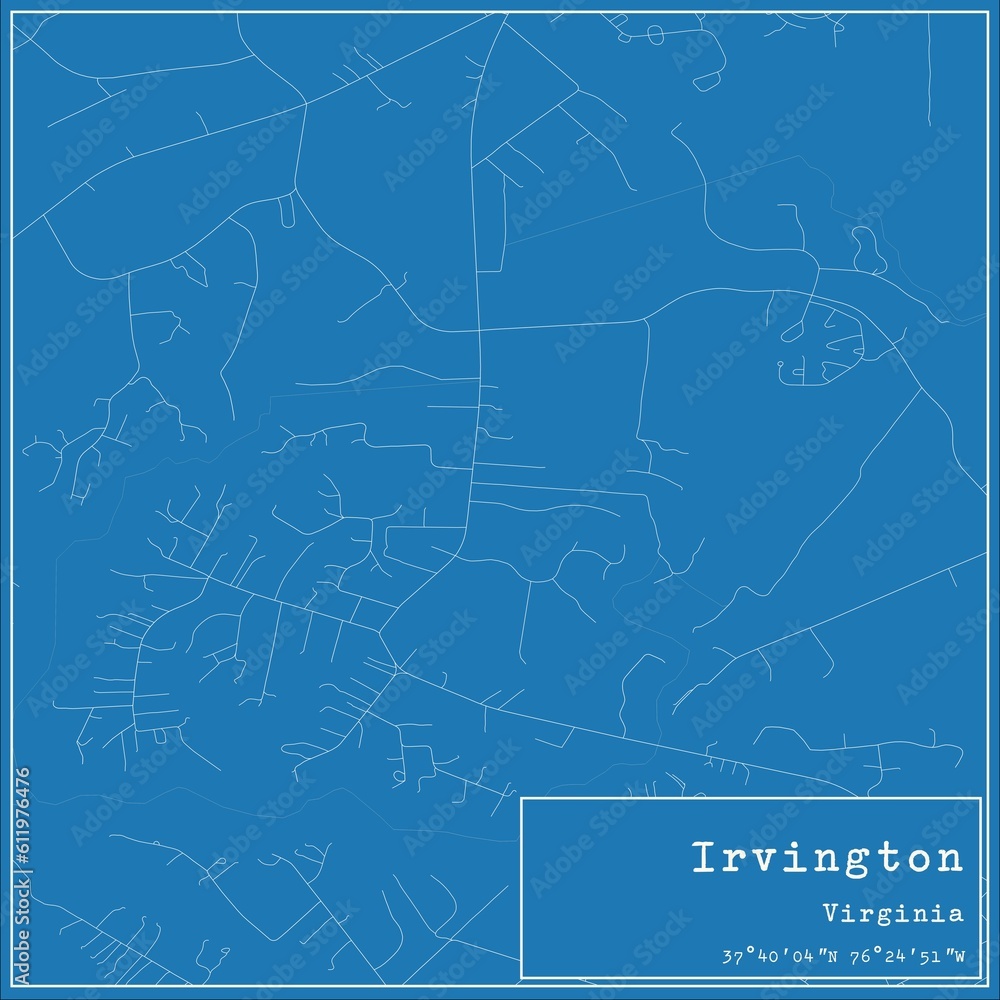 Blueprint US city map of Irvington, Virginia.