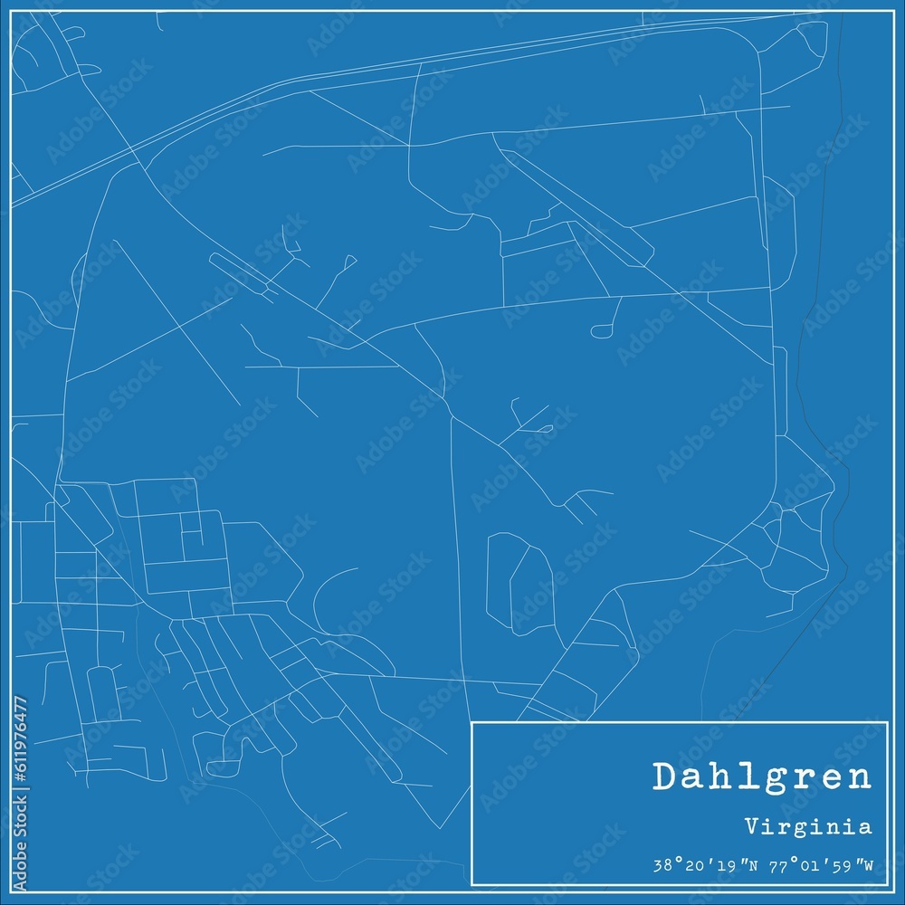 Fototapeta premium Blueprint US city map of Dahlgren, Virginia.