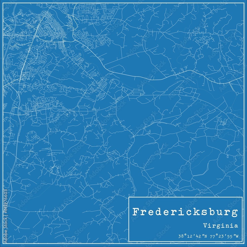Fototapeta premium Blueprint US city map of Fredericksburg, Virginia.