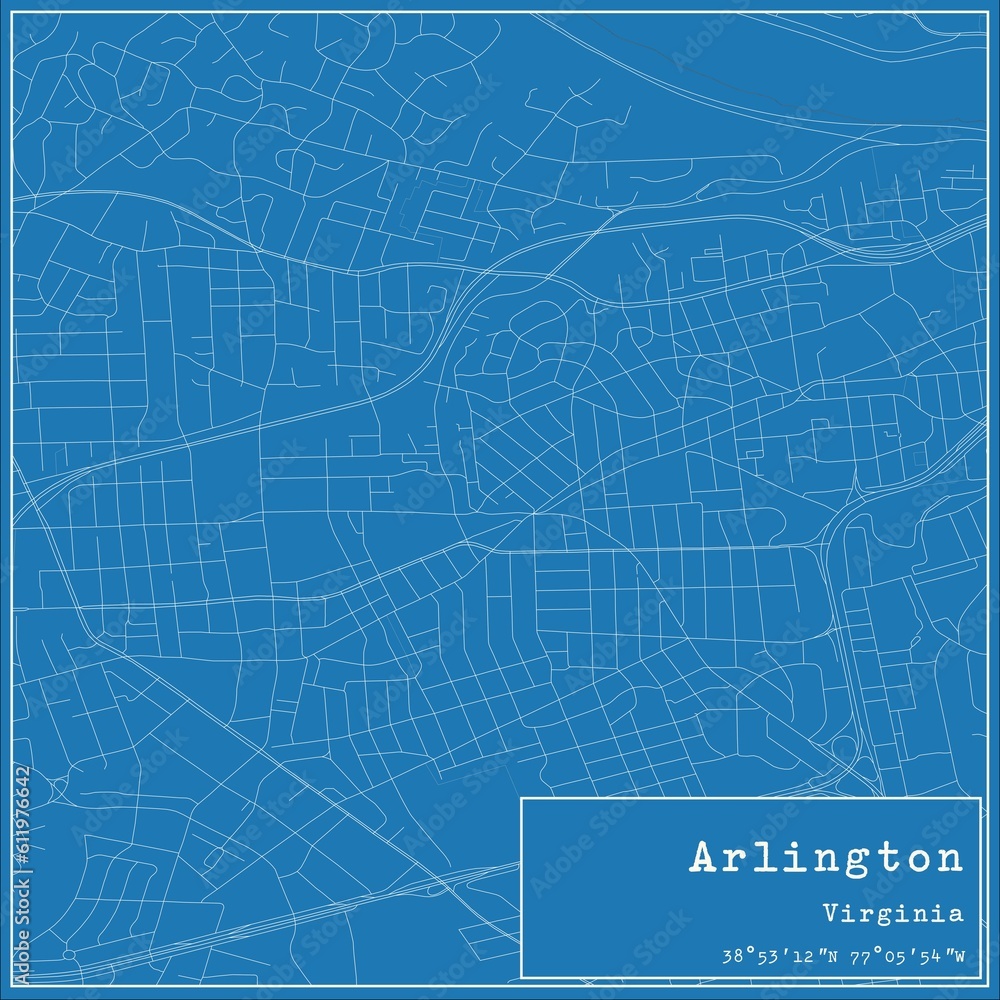 Blueprint US city map of Arlington, Virginia.