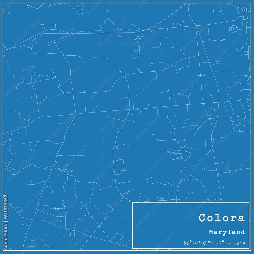 Blueprint US city map of Colora, Maryland.