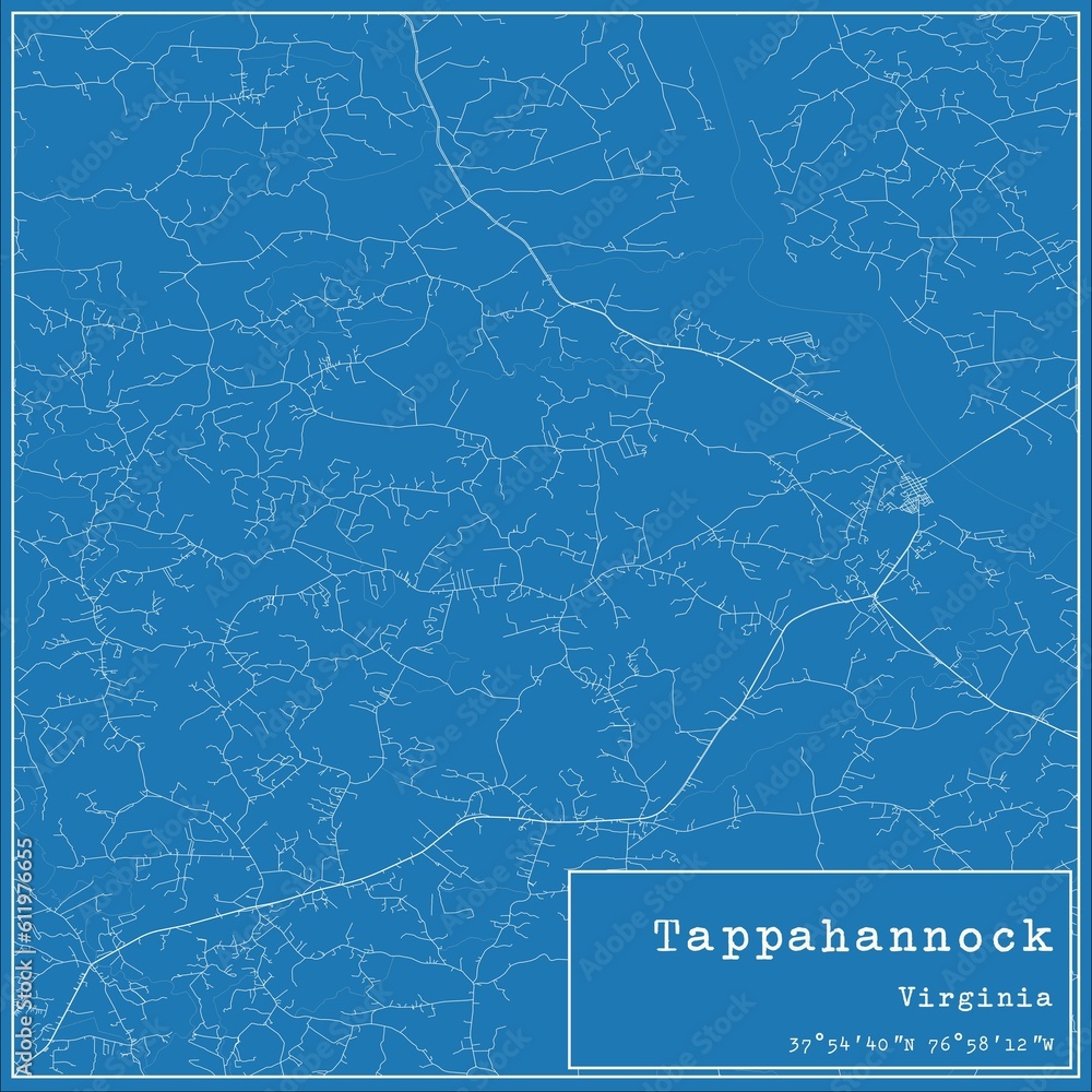 Blueprint US city map of Tappahannock, Virginia.