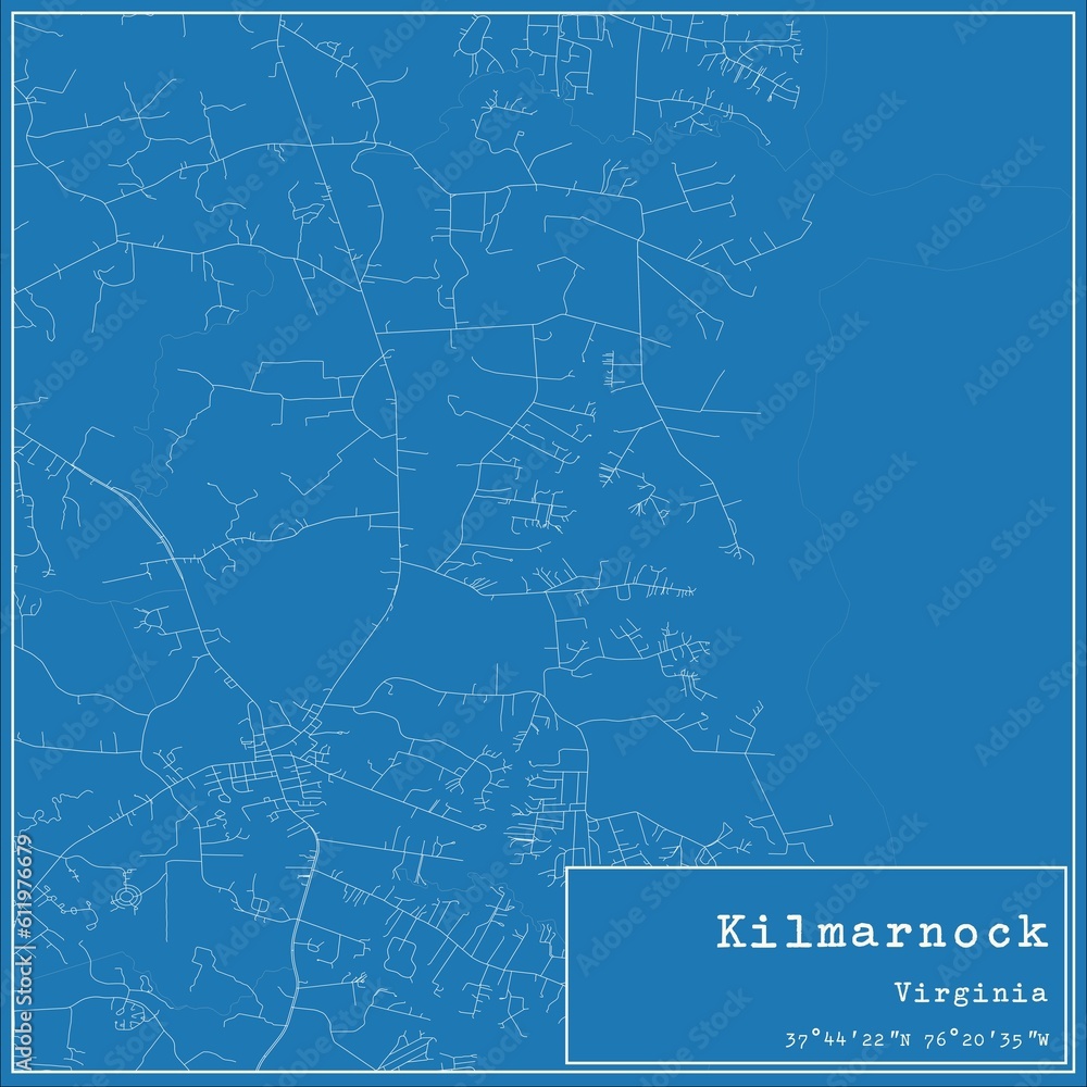 Blueprint US city map of Kilmarnock, Virginia.