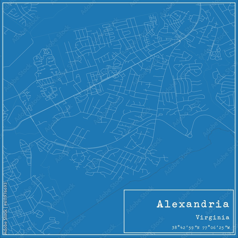 Blueprint US city map of Alexandria, Virginia.