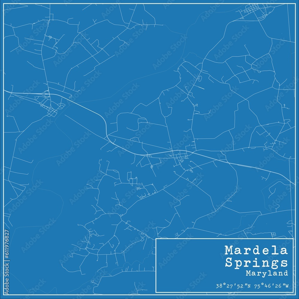 Blueprint US city map of Mardela Springs, Maryland.