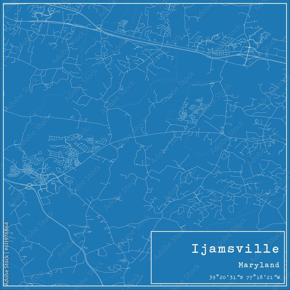 Blueprint US city map of Ijamsville, Maryland.
