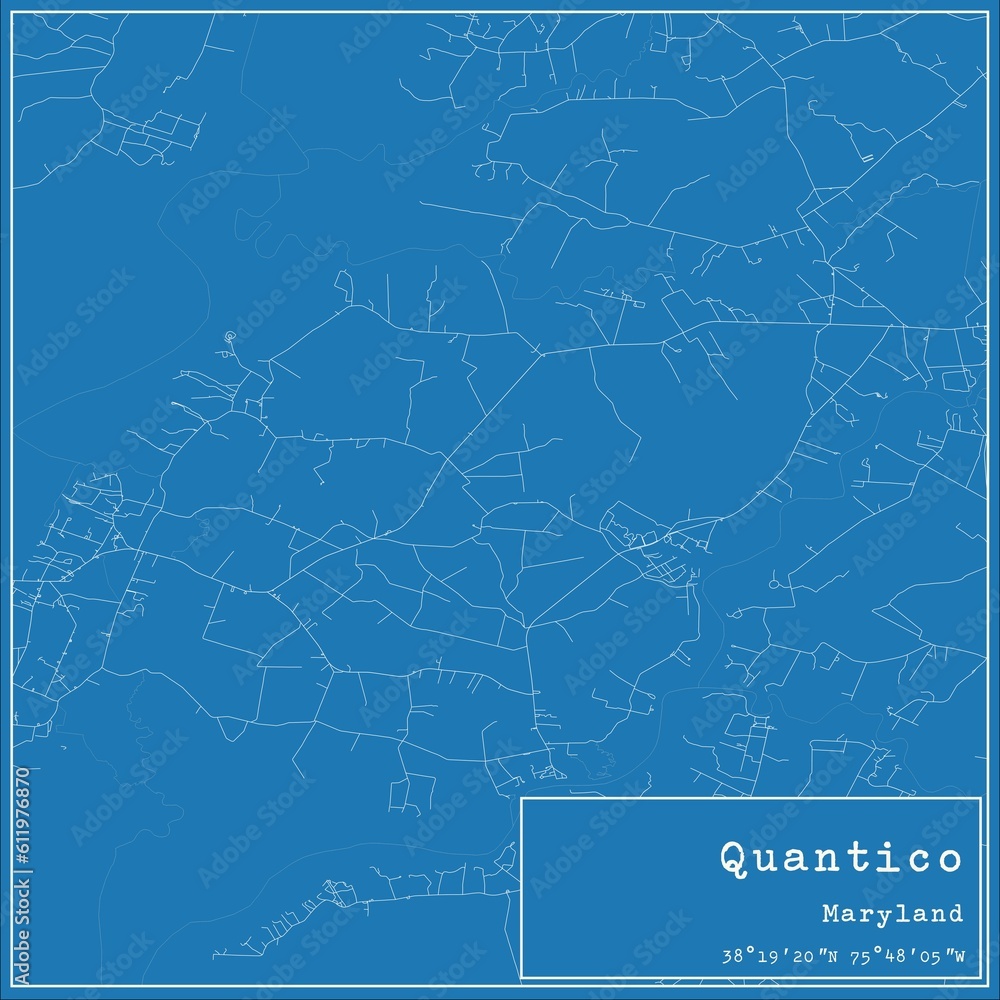 Blueprint US city map of Quantico, Maryland.