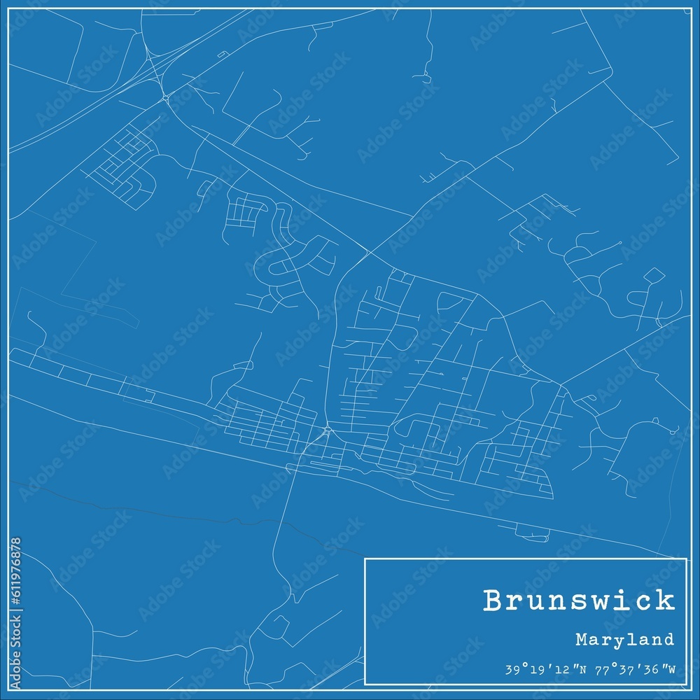 Blueprint US city map of Brunswick, Maryland.