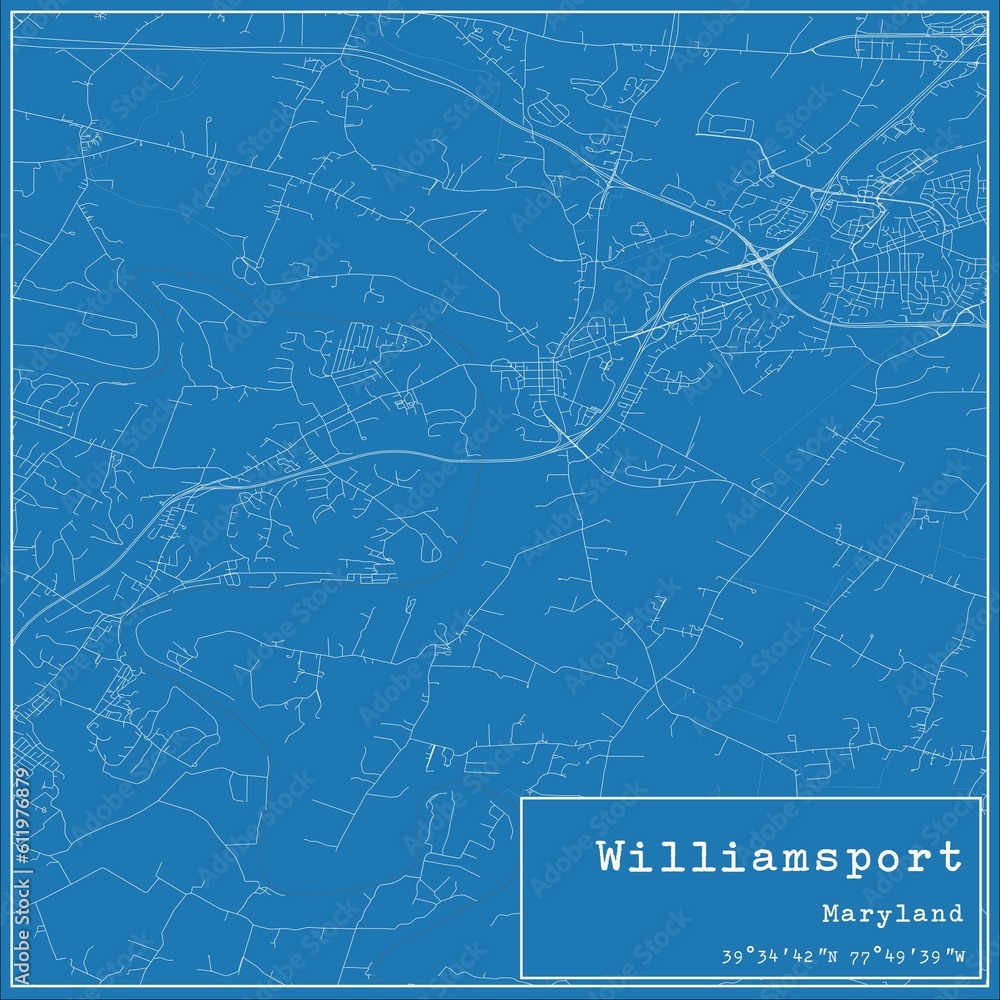 Blueprint US city map of Williamsport, Maryland.