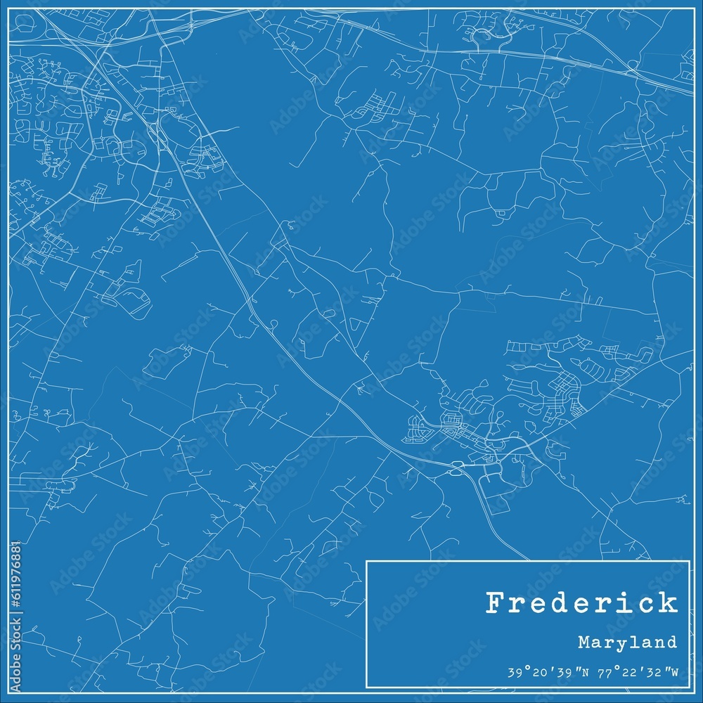 Blueprint US city map of Frederick, Maryland.