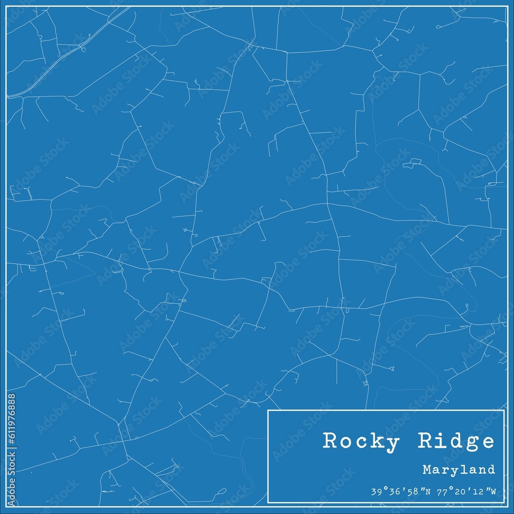 Blueprint US city map of Rocky Ridge, Maryland.