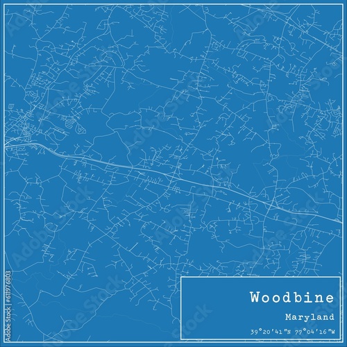 Blueprint US city map of Woodbine, Maryland.