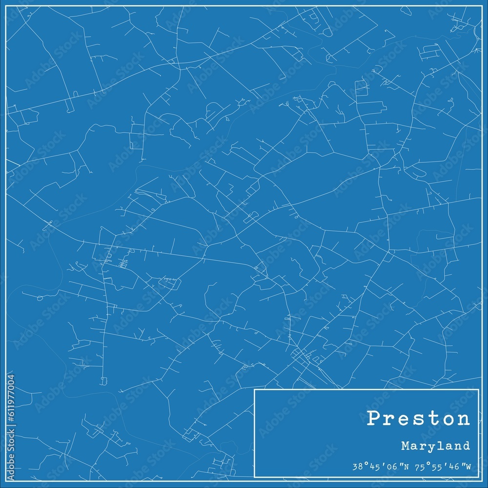 Blueprint US city map of Preston, Maryland.