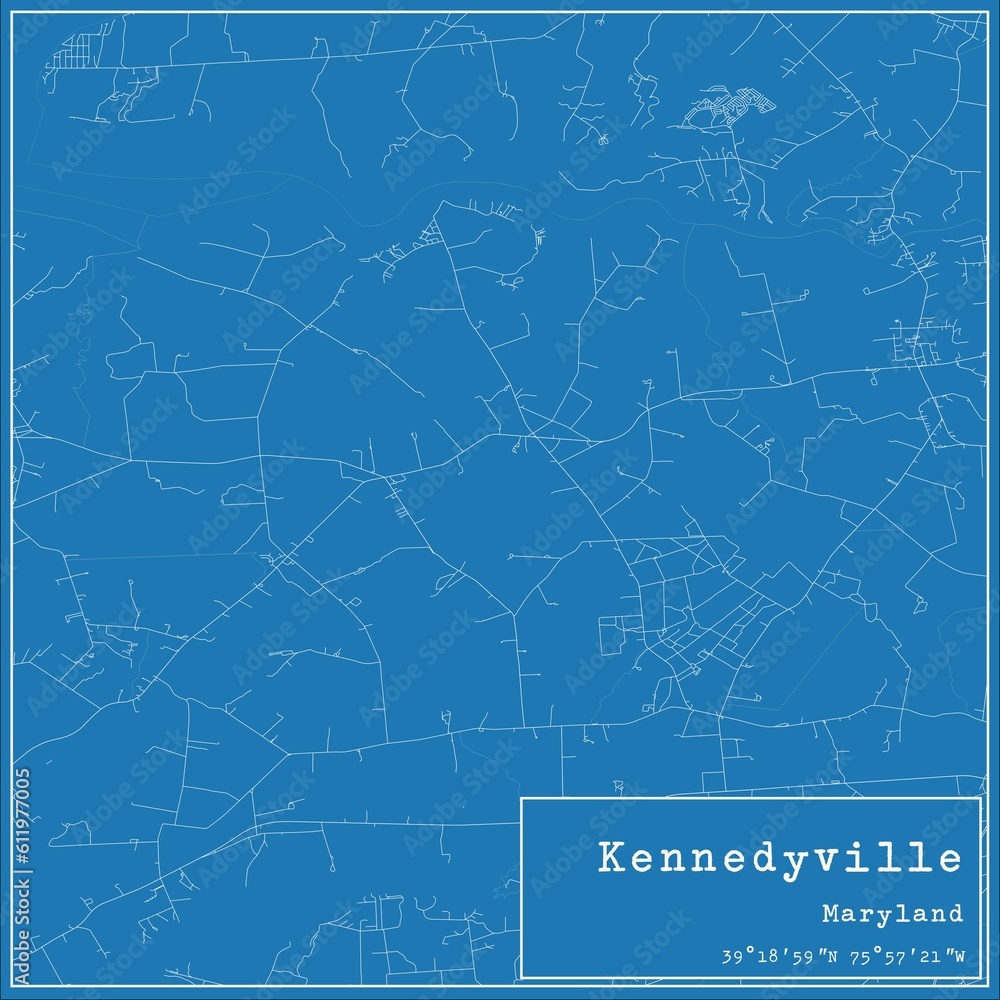Blueprint US city map of Kennedyville, Maryland.