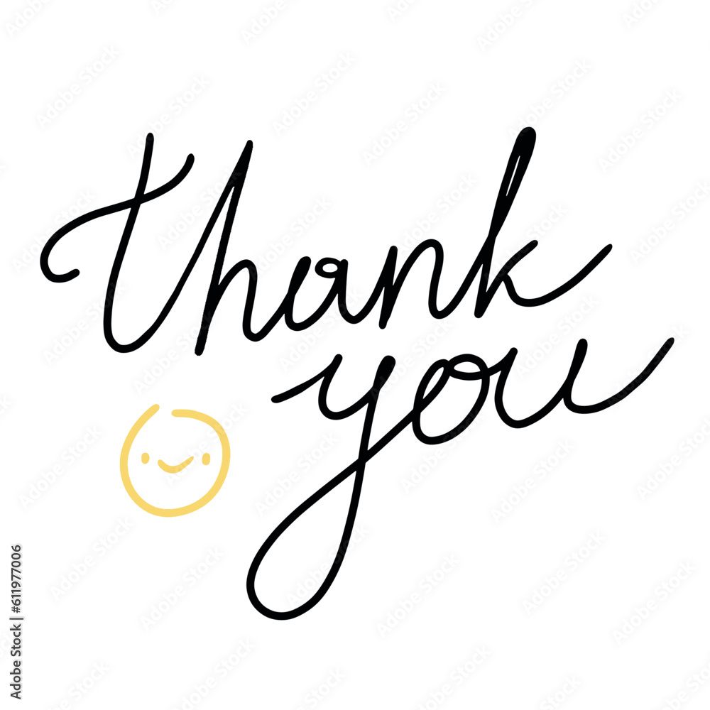 Fototapeta premium Thank you vector lettering with yellow smile