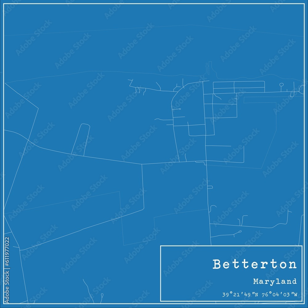 Blueprint US city map of Betterton, Maryland.