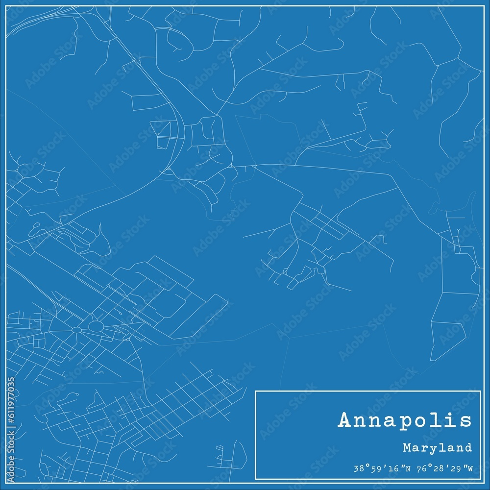 Blueprint US city map of Annapolis, Maryland.