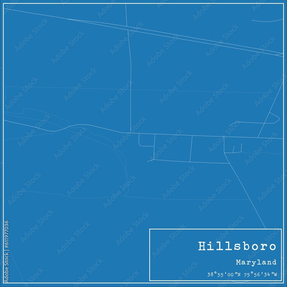 Blueprint US city map of Hillsboro, Maryland.